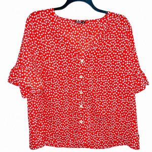 SHEIN Plus V-Neck Flounce Sleeve Ditsy Floral Top 4XL (20) Red
